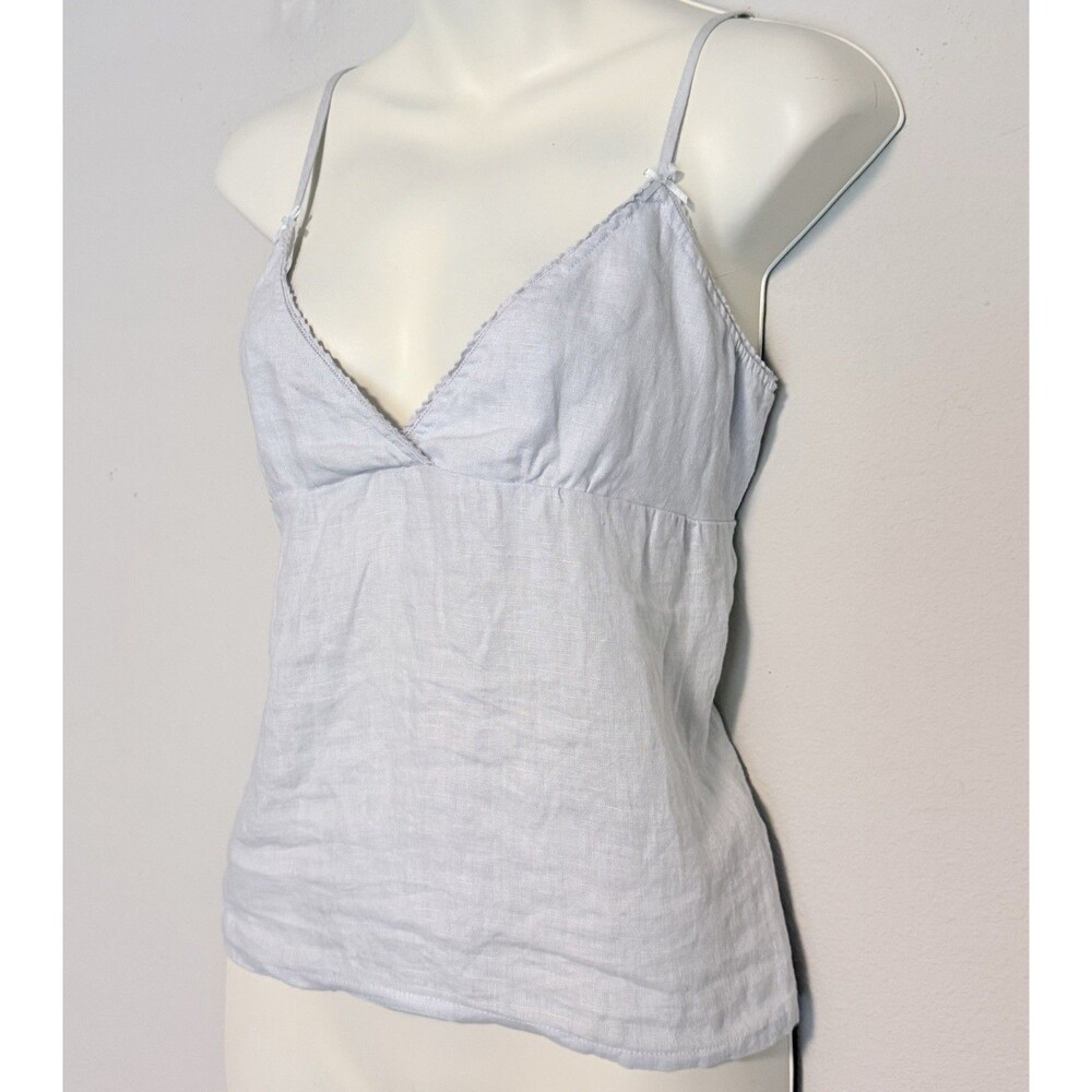 Brandy Melville Babydoll Linen Camisole One Size Pastel Blue Tie-Back Lace Trim